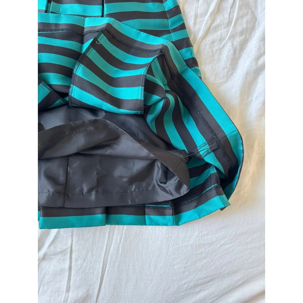 Halogen Teal Black Striped Pleated Midi Skirt Petite 0P NWT Nordstrom A-Line